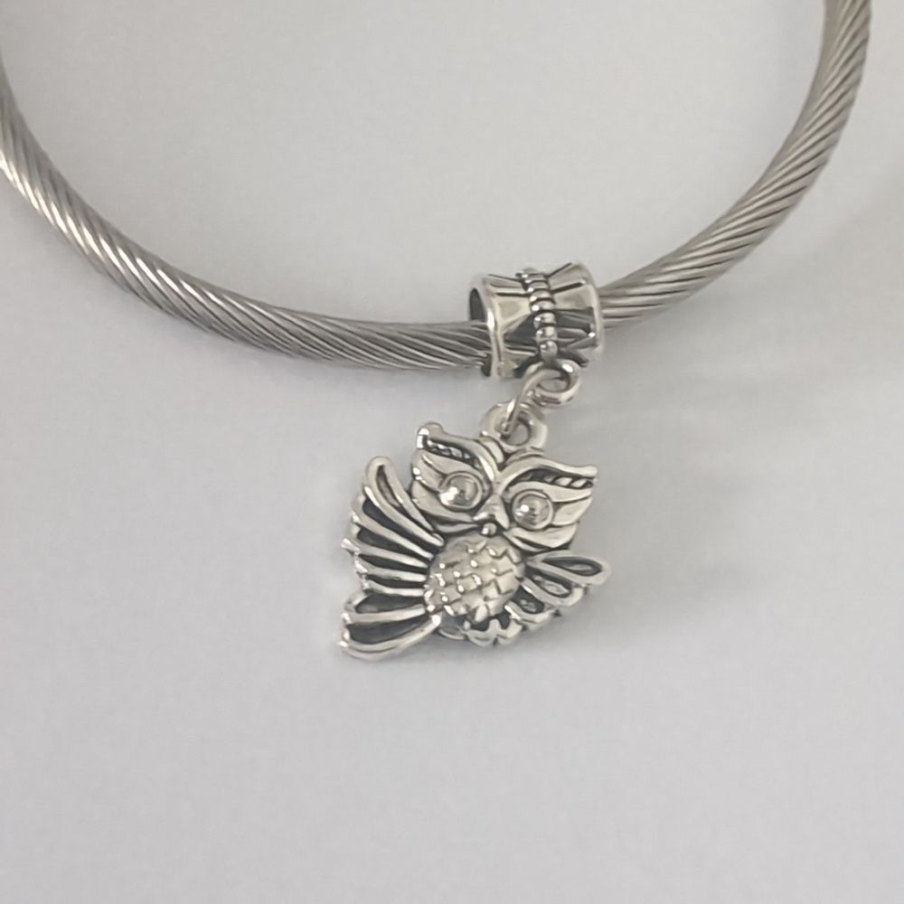 Silver Owl Dangle Charm for Pandora Style Bracelet